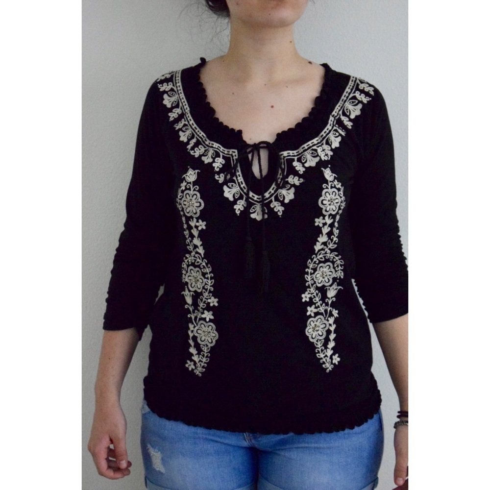 Black and White Embroidered INC Top